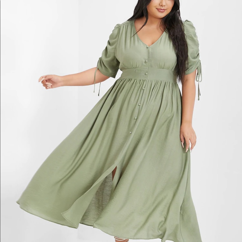 Bloomchic Light Green Slit Front Dress
